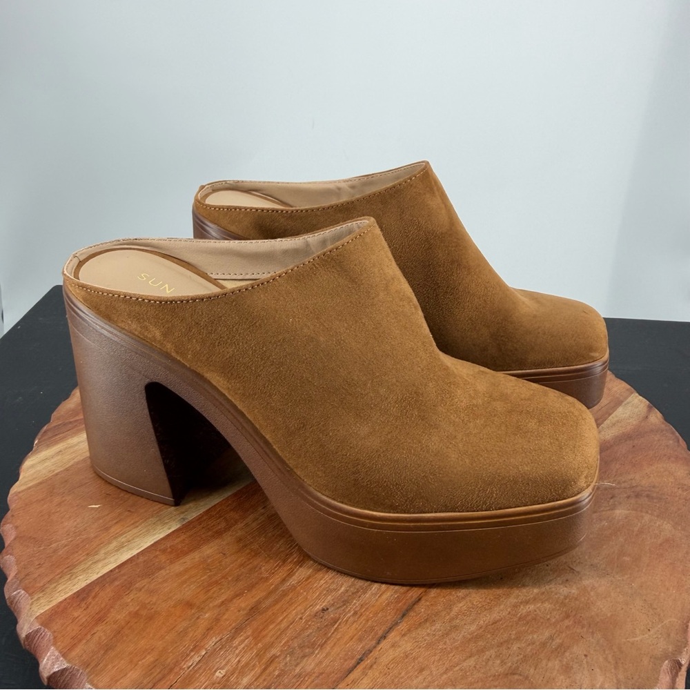 Sun + Stone Brown Suede Platform Mules
